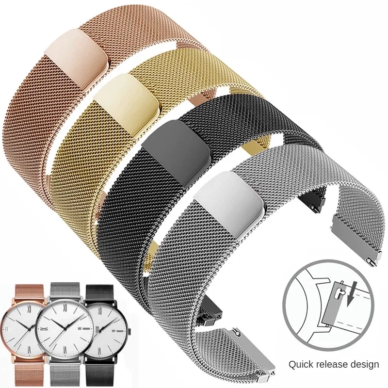 Universal Brand Flat Interface Refined Steel Watchband 12/13/14/15/16/17/18/19/20/21/22/23/24/mm Stainless Magnetic Bracelet.