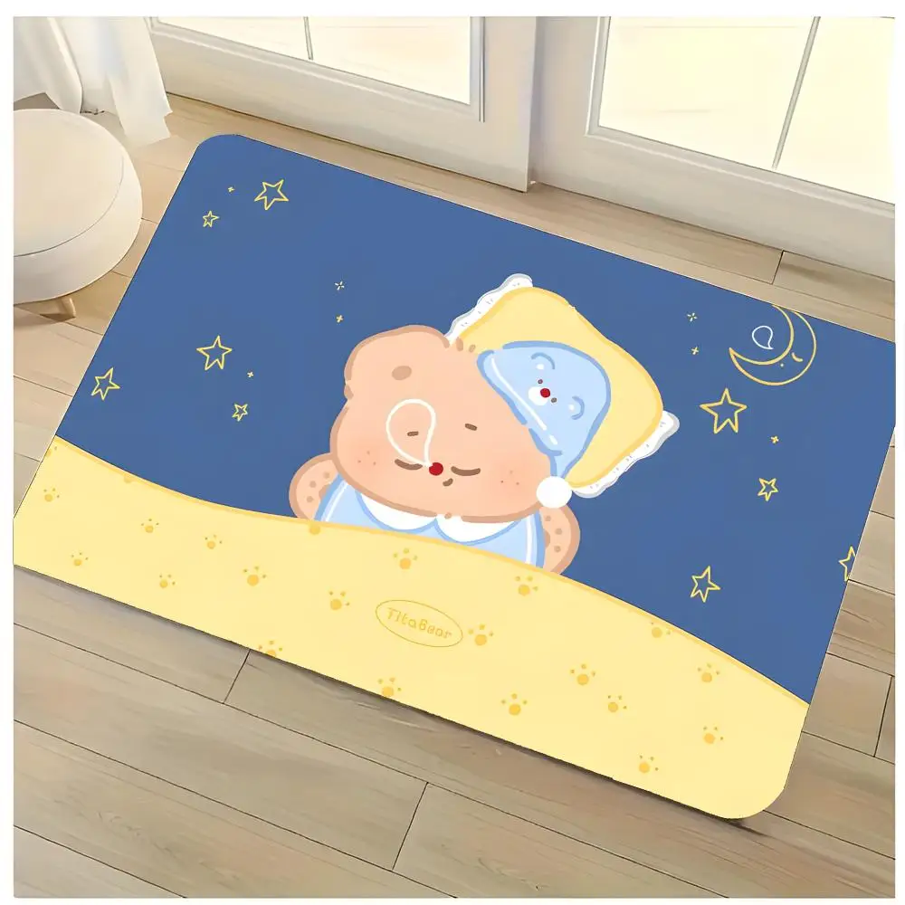 Mascot Cute B-ButterBear Floor Mat Washable Absorbent Flannel Door Mat Non-Slip Indoor Floor Rug
