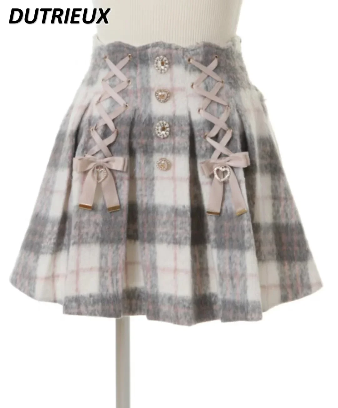 

Japanese Skirts 2023 Winter Mine Series Mass Production Bow Woolen Pleated Skirt Autumn Winter College Style Lolita Plaid Skirt