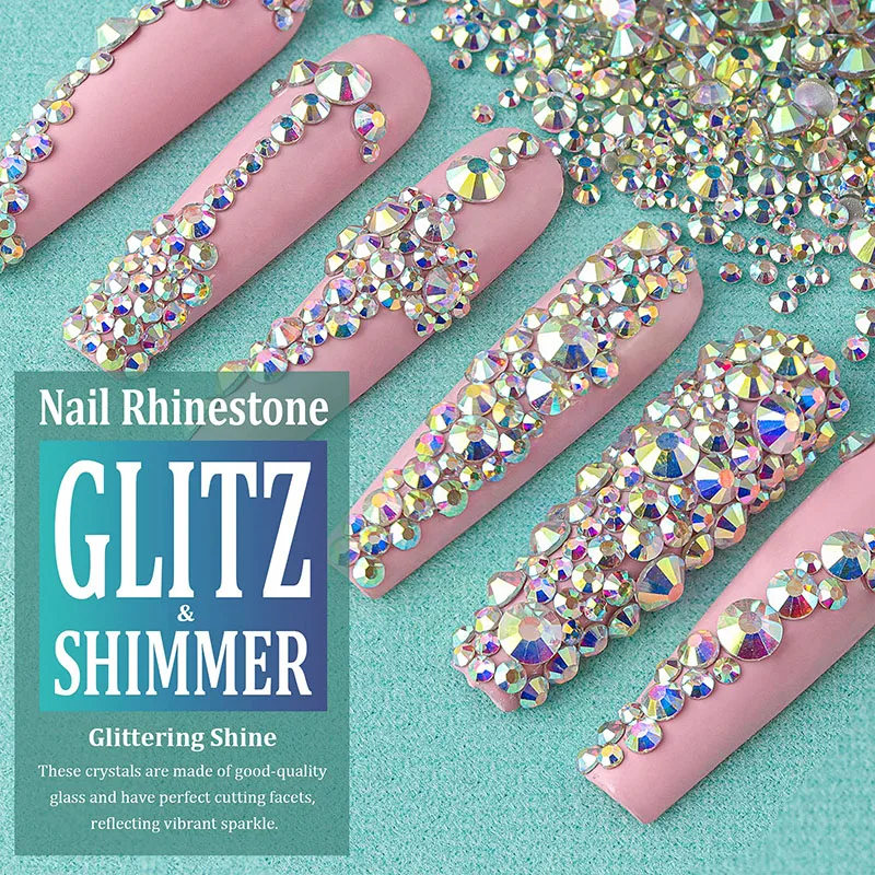 1440 Stück/Beutel AB/Klare Runde Mini-Nageldiamanten SS3-SS20 (1,3-4mm) Flache Rückseite Nicht-Hotfix Nagelkristalle Klare AB Maniküre-Glassteine – Detail 7