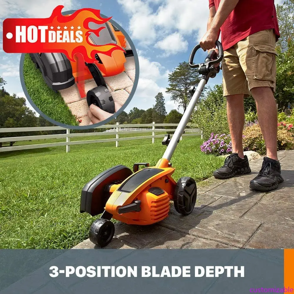 

Настраиваемый 12-амперный 7,5-дюймовый проводной электрический обрезной станок для газона и траншейник, оранжевый и черный