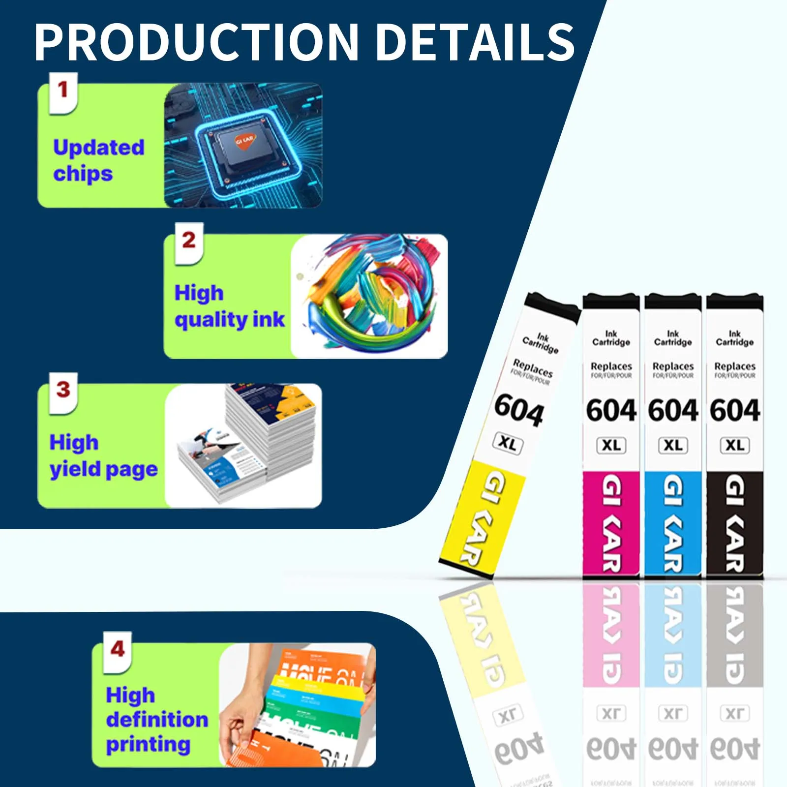 GIKAR Para Epson 604 Cartuchos de tinta 604XL Tinta completa para Epson XP-2200 2205 3200 3205 4200 4205 WF-2910 2930 2950 Impressora DWF