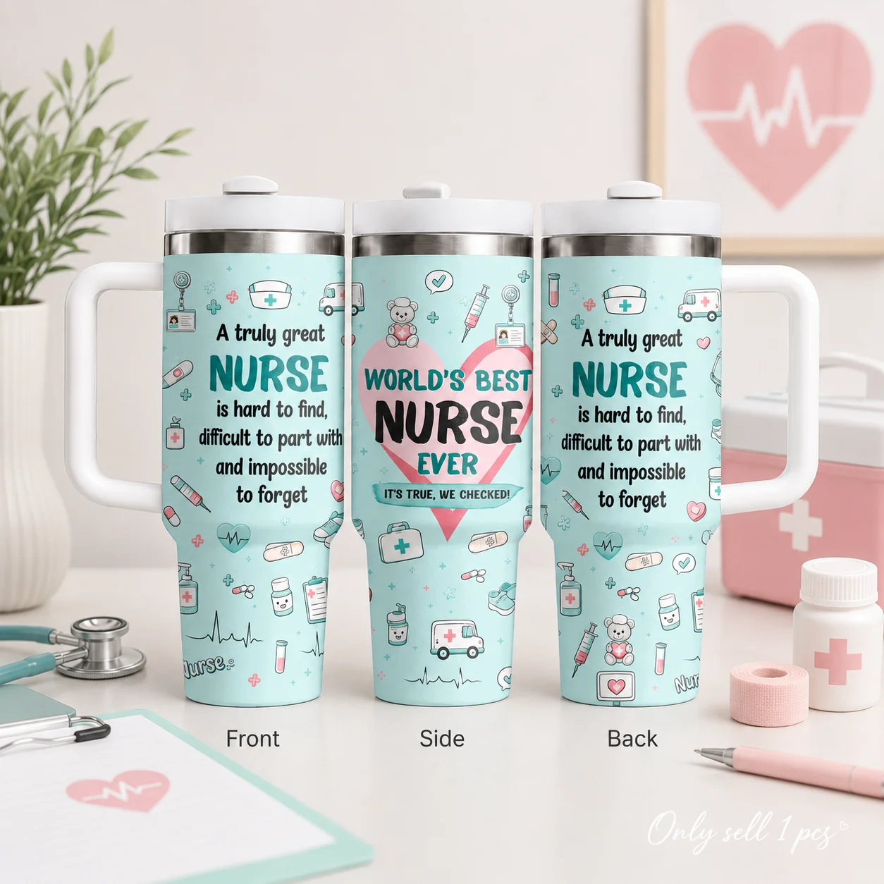 Worlds Best Nurse Appreciation Vacuum Flasks 40oz Stainless Steel Insulated Tumbler With Handle & Straw Leakproof Travel Mug