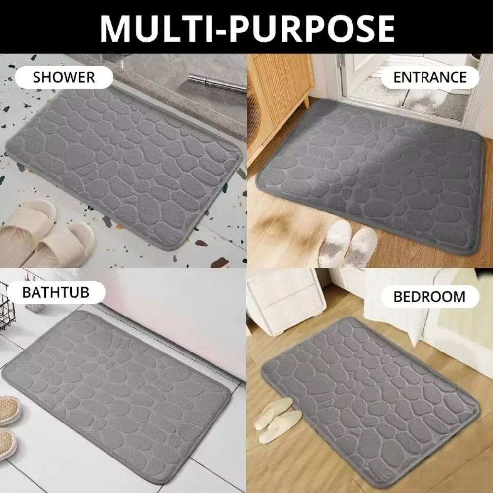 Household Non-slip Coral Velvet Floor Mats Embossed Stone Household Memory Foam Embroidered Bathroom Thickening Water-absorbent