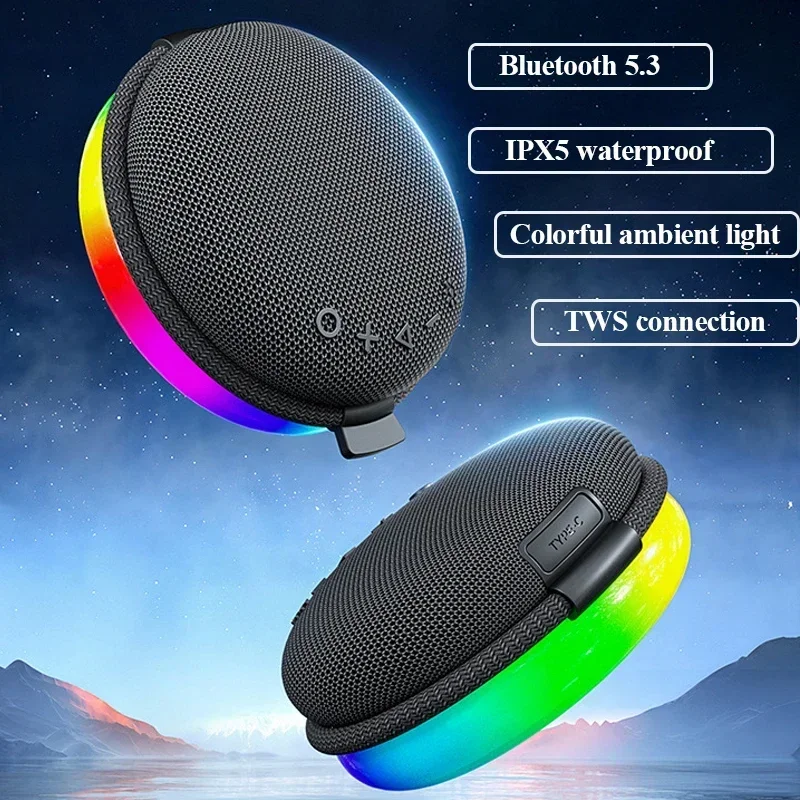 Mini Outdoor Bluetooth Speaker Portable Colorful Ambient Light TWS Stereo Soundbar Subwoofer Wireless Handfree Call Music Player