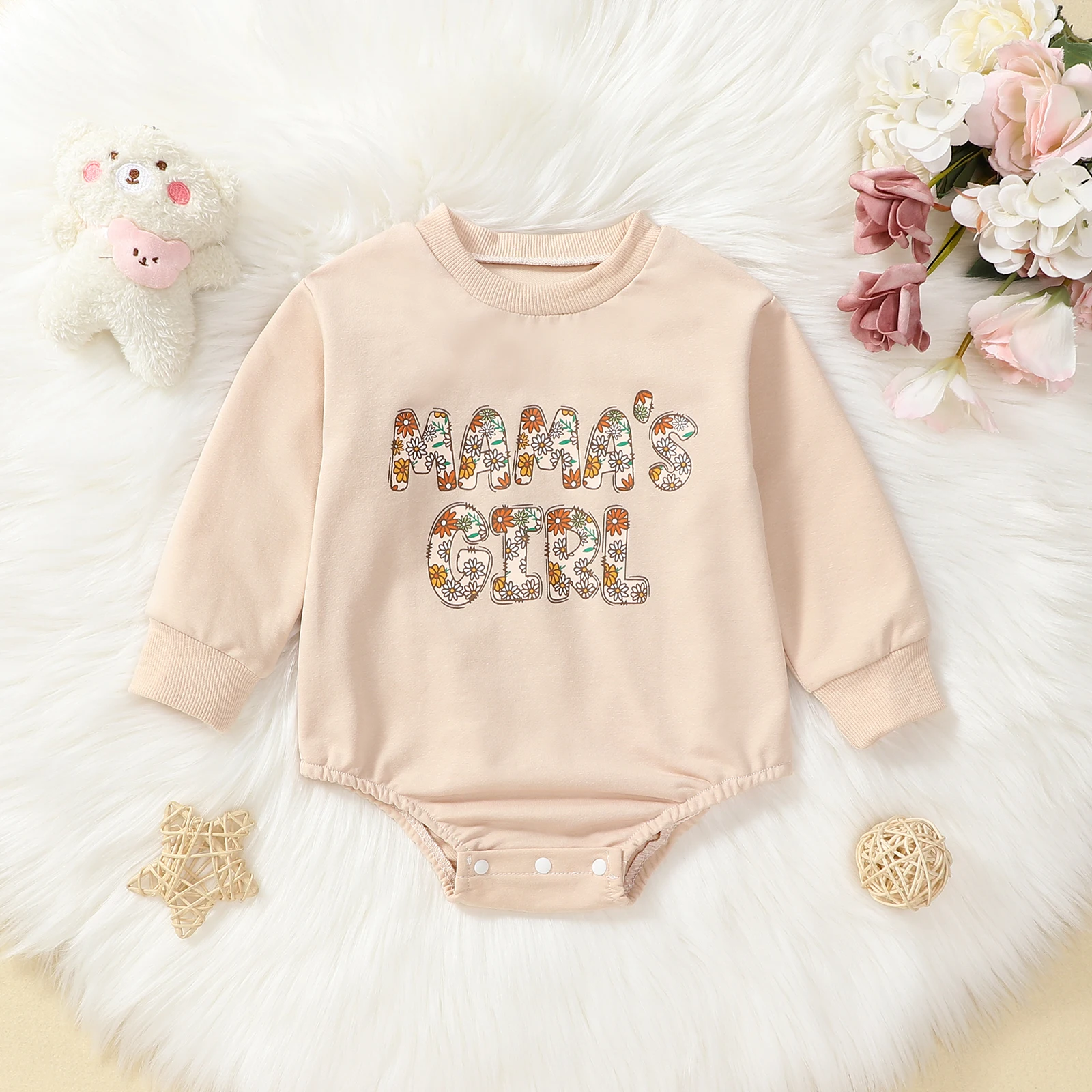 BeQeuewll Newborn Baby Girls Bodysuits Spring Autumn Letter Floral Print Infant Romper Long Sleeve Casual Toddler Clothes