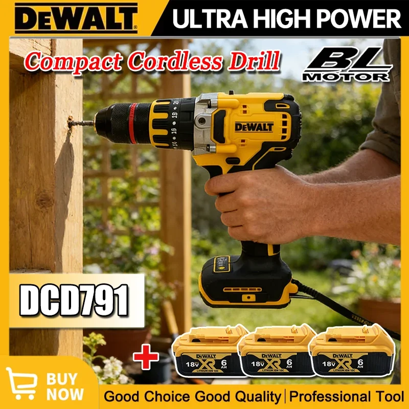 Dewalt DCD791 Compact Cordless Brushless Impact Drill LED Light Powerful Multi-functional Electric Power Tool for 18/20V Battery