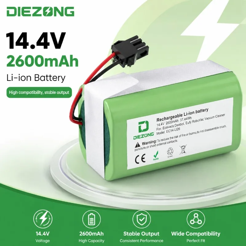 Melasta 14.4V 2600mAh Li-ion Battery for Conga Excellence 950 990 1090 1790 1990 Deebot N79S N79 DN622 Eufy Robovac 11S 12 X500