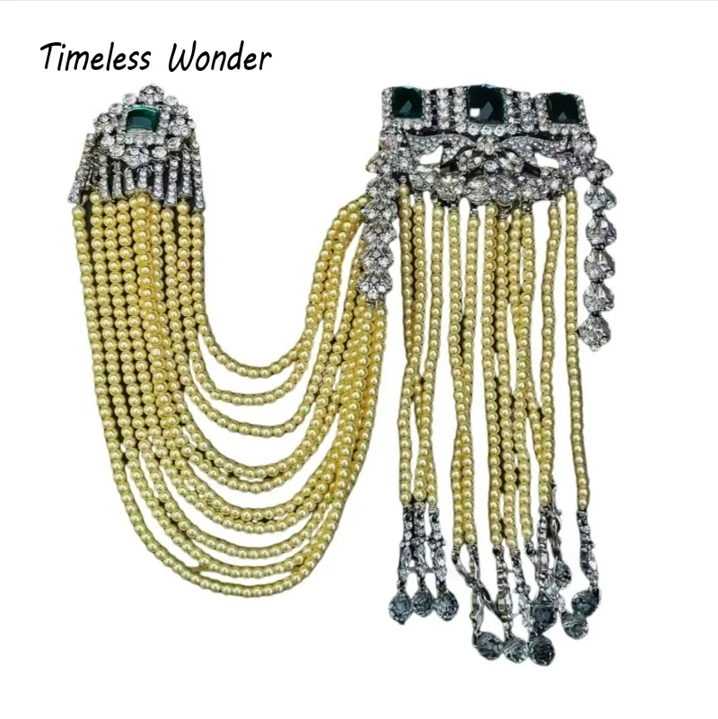 

Timeless Wonder Fancy Zircon Glass Pearl Beaded Tassel Brooch Pins for Women Designer Jewelry Runway Rare Luxury Gift Top 2448