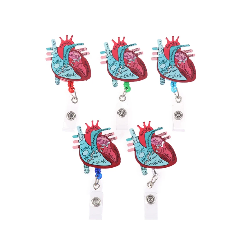 Anatomiczny Diagram serca chowany kołowrotek z plakietką, Monitor techniczny pielęgniarki plakietka identyfikacyjna telemetrycznej pokrowiec na karty pielęgniarki kardiologicznej,
