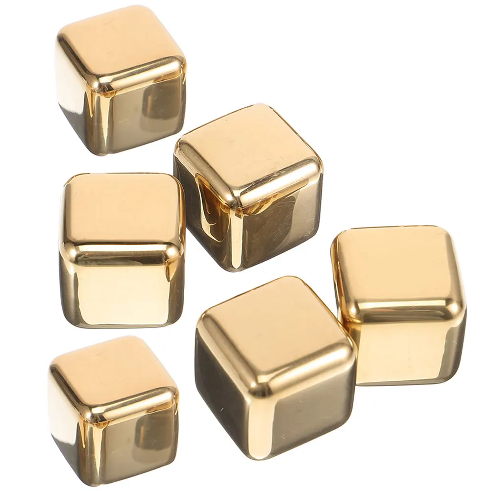 

6pcs Stainless Ice Cube Ice Cubes Golden Reusable Whiskey Stones Food Grade 304 Reusable Whiskey Stones Practical