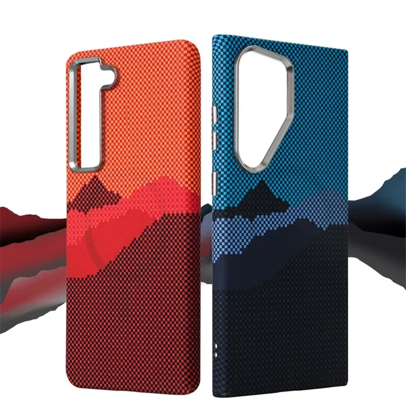 

For Samsung Galaxy S23 S24 Ultra S23+ S24Plus Carbon Fiber Relief Magsafe Phone Case Wireless Charging Hard PC Shockproof Cover