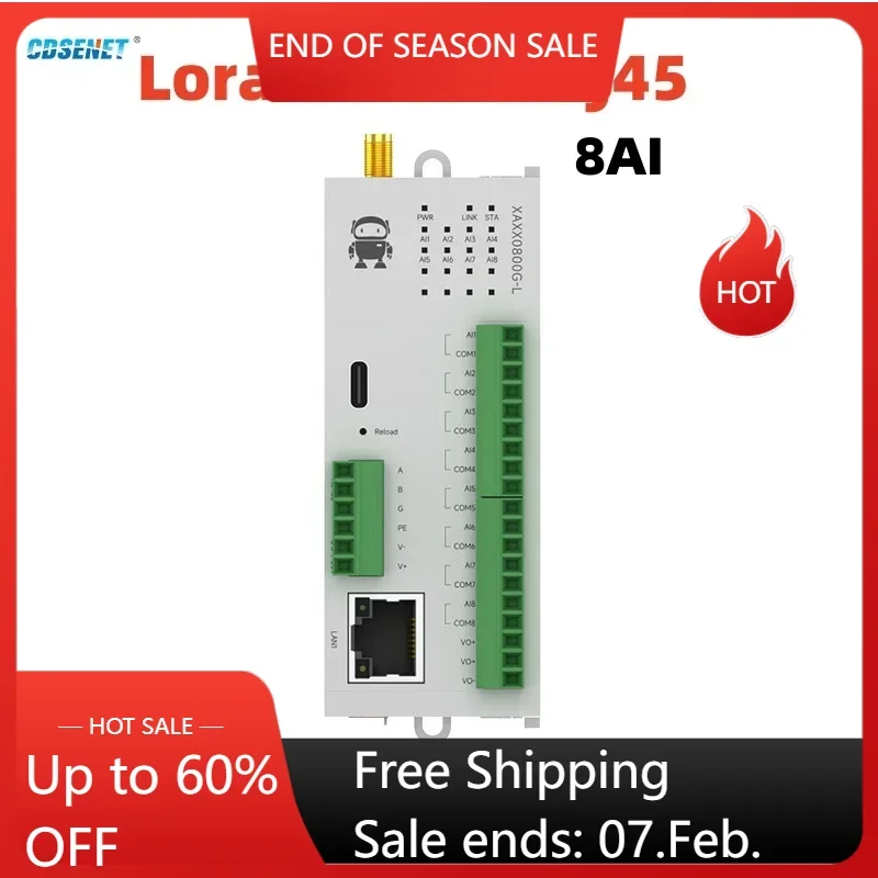 8AI RS485 433M Lora Analog Switch Acquisition Remote IO Module Ethernet RJ45 CDSENET M31-XAXX0800G-L Modbus RTU Long Distance