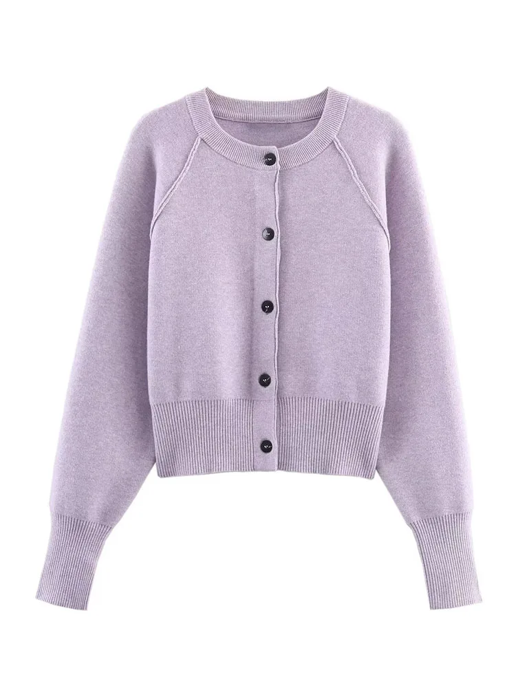 

HH Women Winter New Fashion Round Neck Single-breasted Short Knitted Jacket Female Temperament Versatile Loose Cardigan Sweater