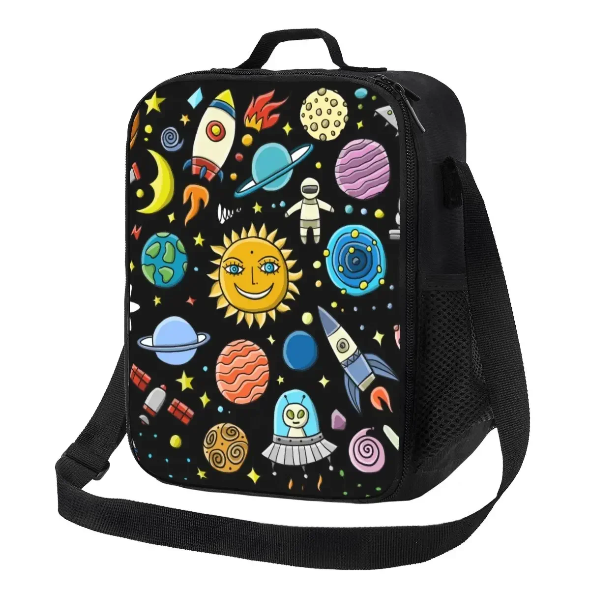 Space Rocket Planet Insulated Lunch Bag for Women Universe Alien Astronaut Spaceship Cooler Thermal Lunch Box Office Work School