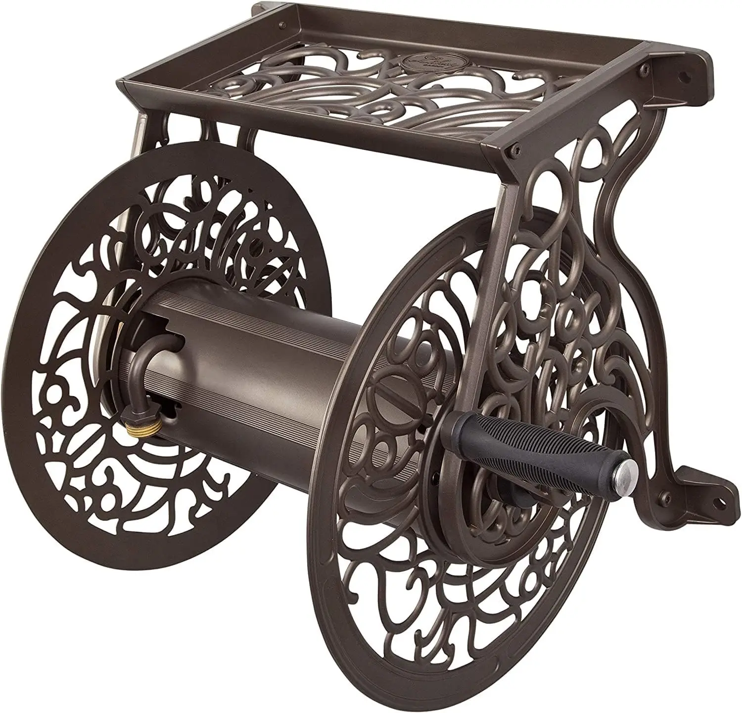 

Liberty GARDEN 704 Decorative Cast Aluminum Wall Mount Garden Hose Reel, Holds 125-Feet of 5/8-Inch Hose - Bronze