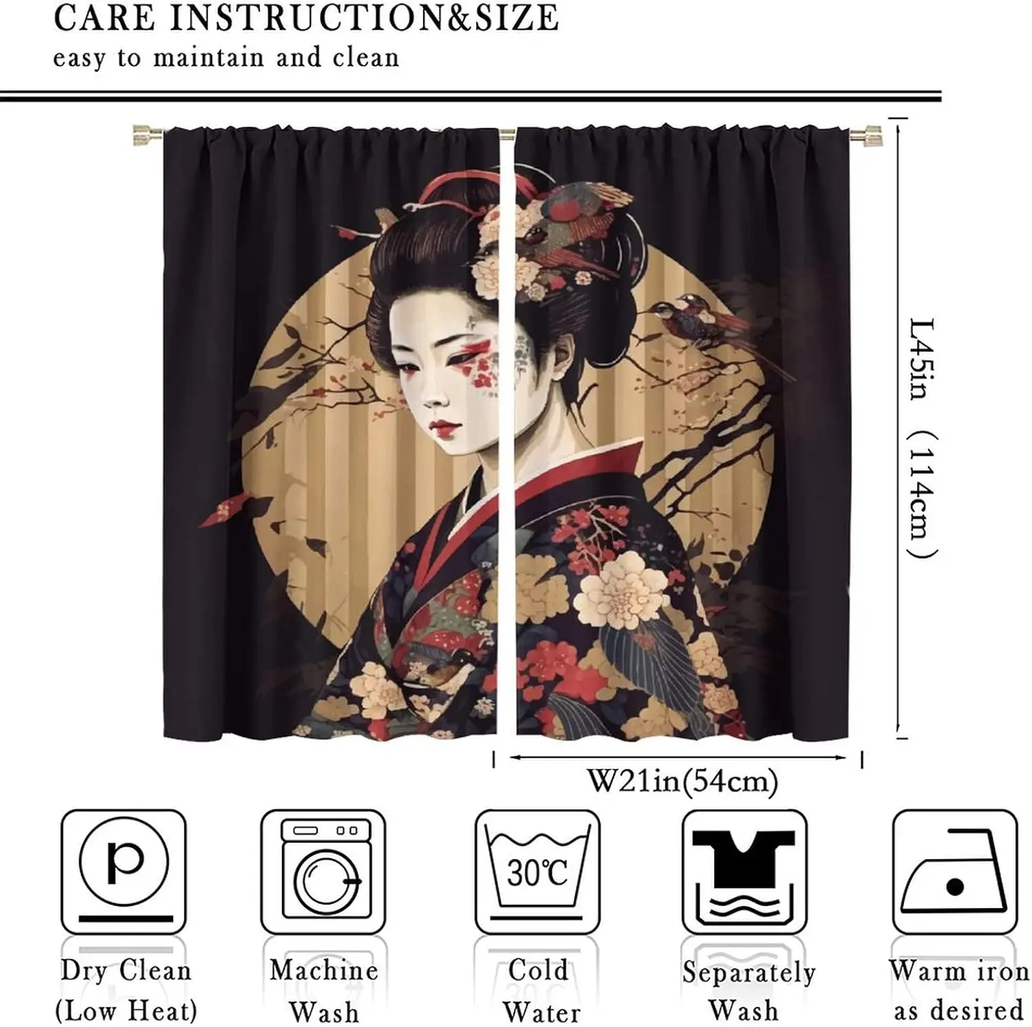 Elegant Oriental Geisha Woman Painting Art Curtain Polyester Window Drapes Asian Style Home Decor Panels Curtain Panel Curtains