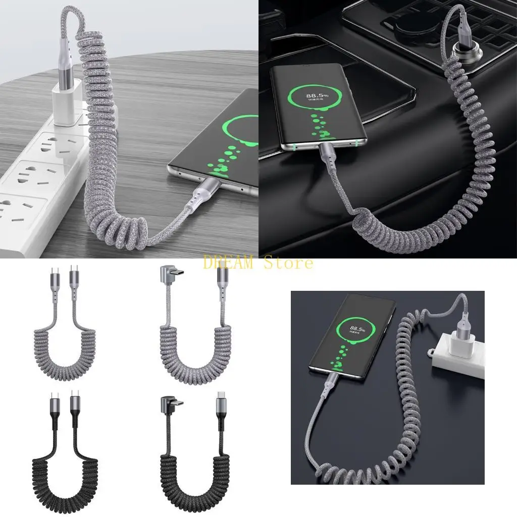 Car Area USB C Charging Cord, Spring Form Type C to Type C Textile Cable with Up to 100W for Daily Travel Use Best Sale