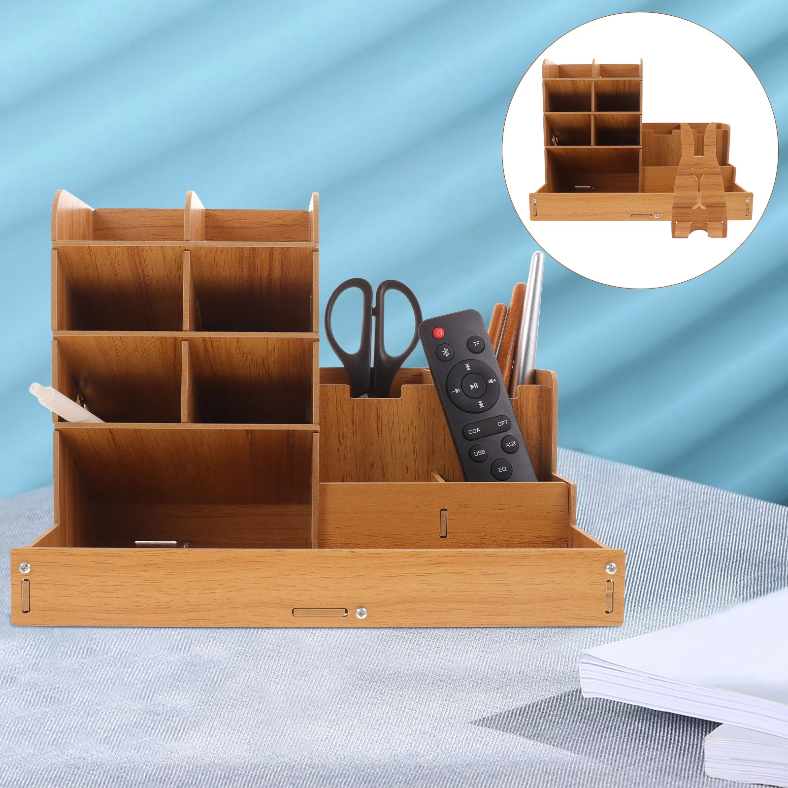 Wooden Desk Organizer Pen Holder Pencil Stand Multifunctional Storage Box for Markers Notebooks Rubber Bands Desktop Container