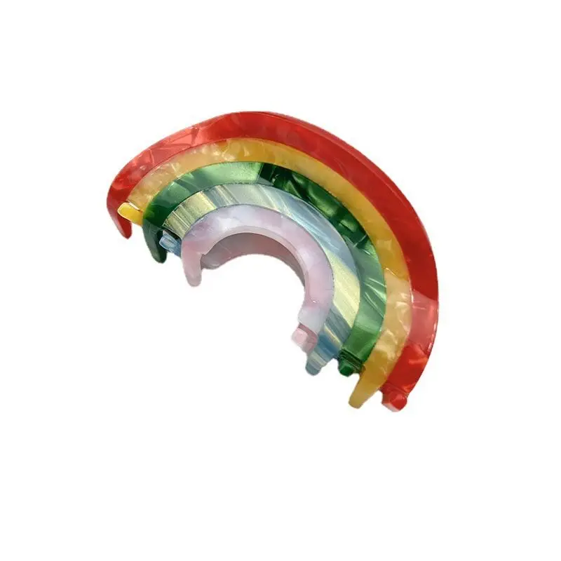 1pc Rainbow Grab Clip, niche semi-circular splicing hair clip, personalized lucky rainbow shark clip, bangs clip, hair accessory