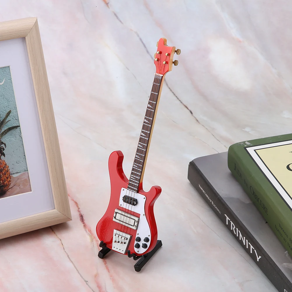 20cm Red Miniature Bass Guitar Replica With Stand And Case Instrument Model Ornaments Christmas Gift view 2