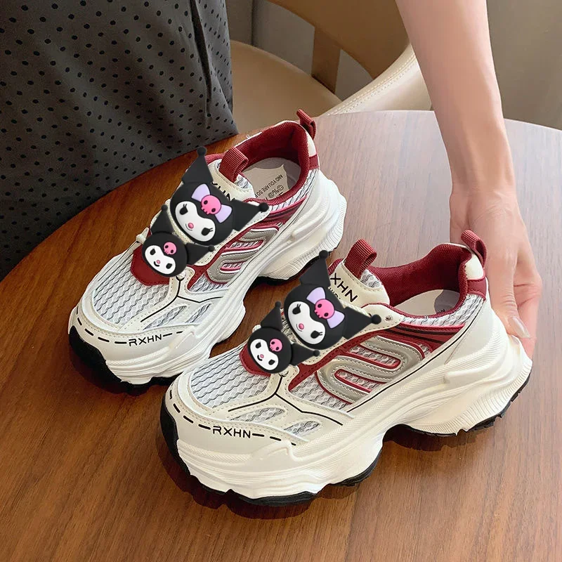 Sanrio hello kitty kuromi new spring summer running shoes platform mesh breathable casual shoes women heightening sneakers