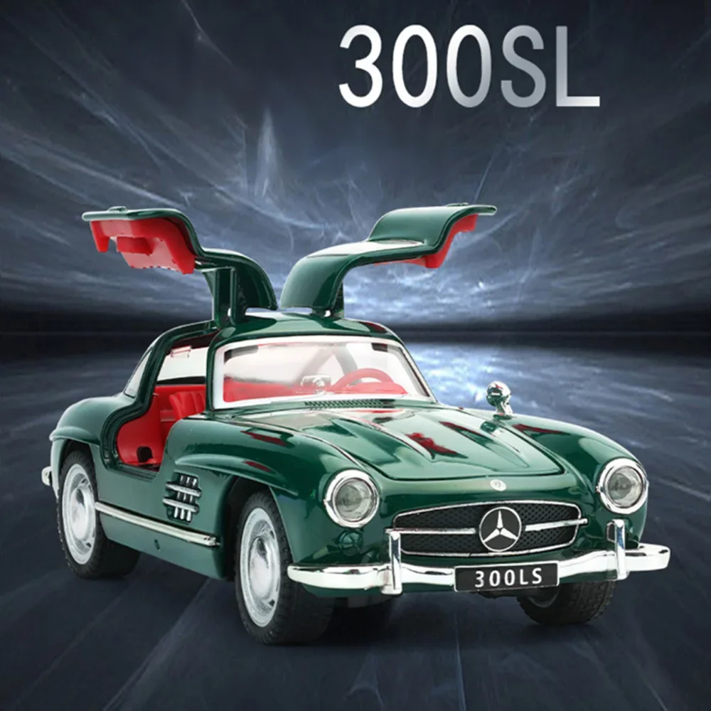 1:32 Alloy 300SL Toy Cars Diecast Models Light Music Pull Back Vintage Car 4 Doors Opened Vehicles Children's Educational Toys