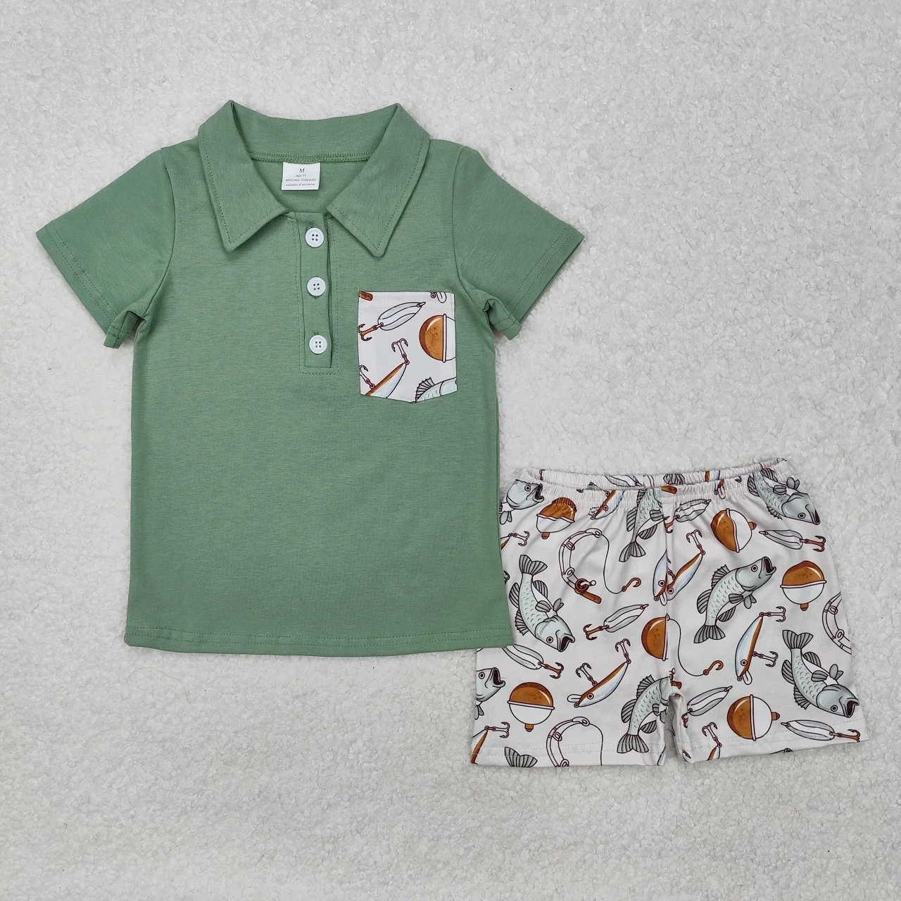 atacado-crianca-infantil-roupas-de-pesca-roupa-criancas-manga-curta-bolso-botao-verde-camiseta-shorts-criancas-bebe-menino-conjunto