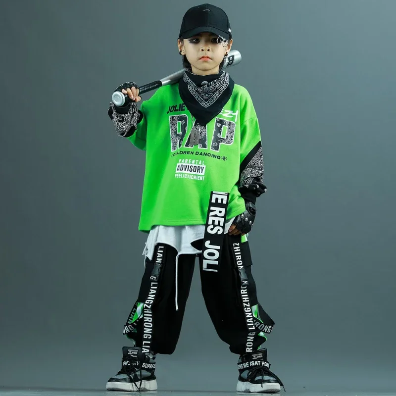 Conjunto de moletom e calças de treino infantil, roupas verdes, Hip Hop Streetwear, roupas infantis, meninos, outono, primavera, novo, 10, 12, 14 anos, 2pcs