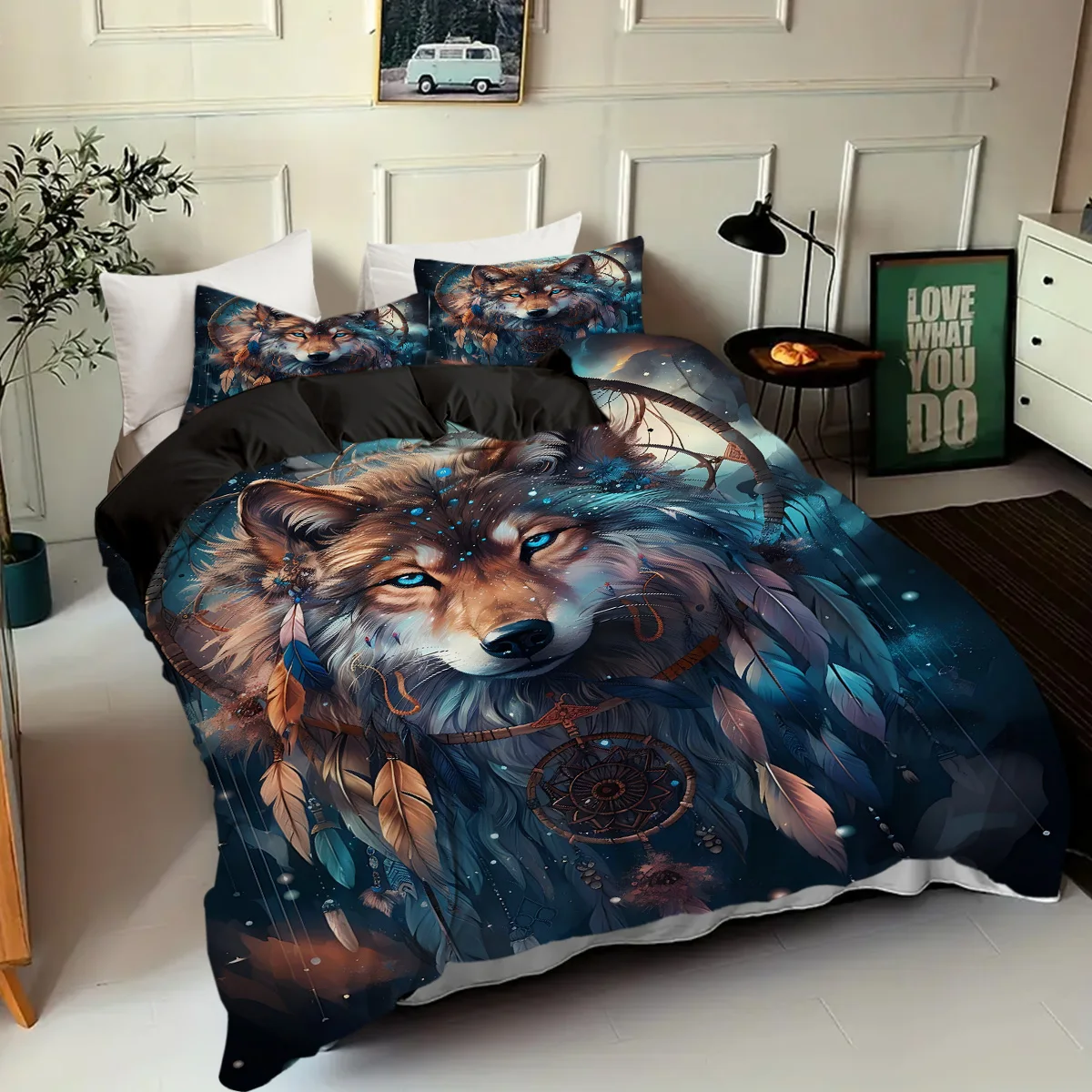 Wolf Totem Dreamcatcher Pattern 3D Print Quilt cover set for Teens Adults Animal Theme Duvet cover Soft Comfortable Bedding Set