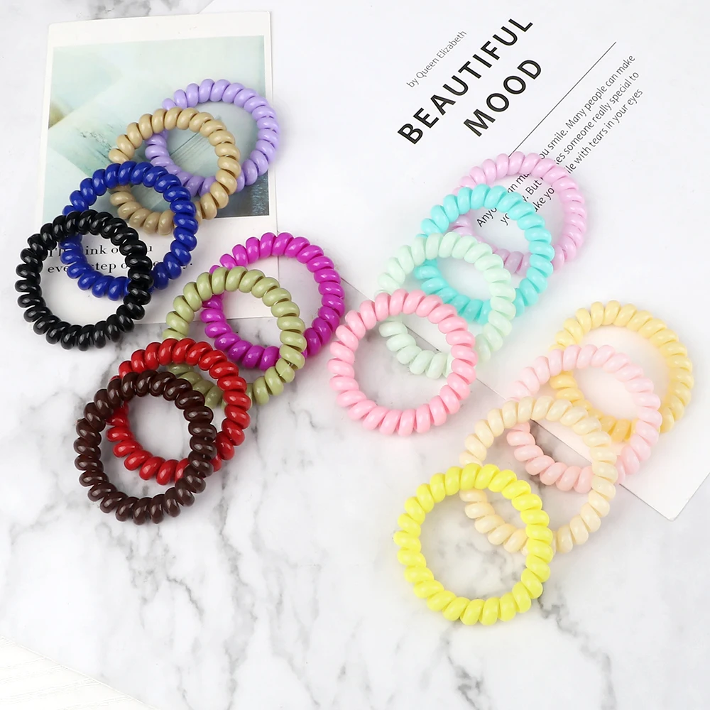 Fashion Cute Candy Color Telephone Line Hair Rope Jewelry Hairbands Tie Elastic Rubber Band Spiral Bands Women Girls Scrunchies