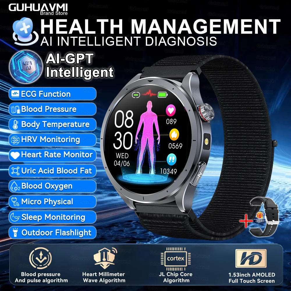 2025 New AI Health Care Accurate detection ECG+PPG SmartWatch Blood Pressure lipids Uric Acid Analysis ChatGPT Health Smartwatch
