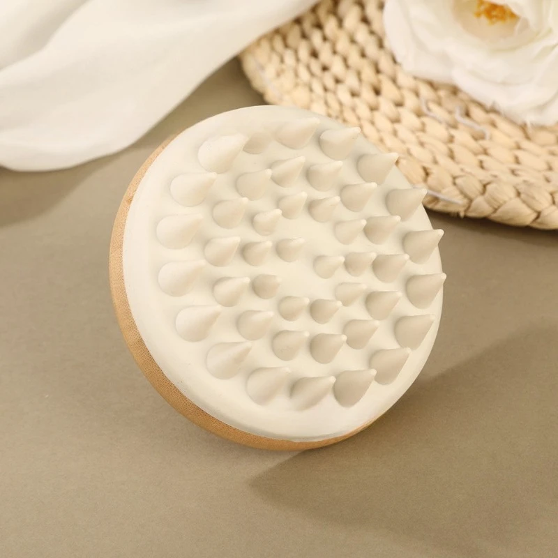 Bamboo Silicone Scalp Massage Brush Home Use Dandruff Removal Conical Bristles Scalp Cleansing Tool