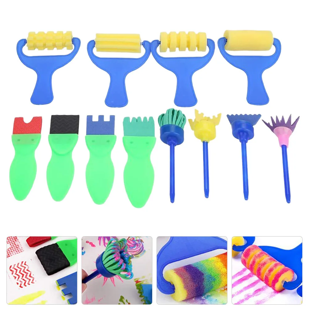 1 Juego de Herramientas de Pintura con Esponja, Kit de Dibujo Creativo para Niños, Suministros de Bellas Artes, Rodillo de Esponja