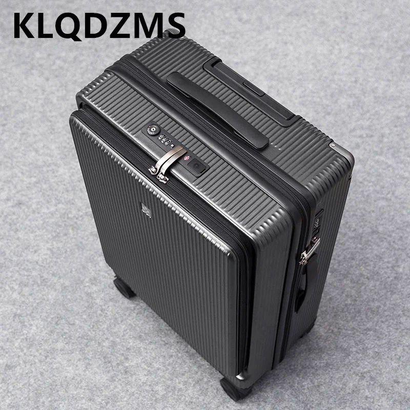 KLQDZMS Luggage Aluminum Frame 20 Inch Boarding Case Front Opening Trolley Case USB Charging Travel Bag 24\