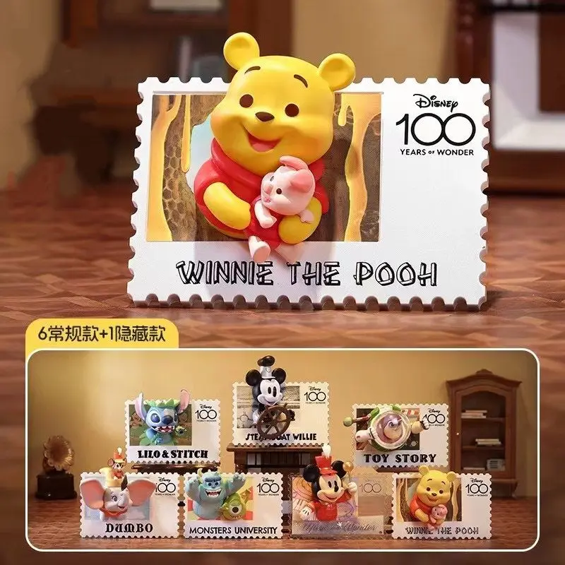 

Official Licensed 100th Anniversary Vintage Stamp Blind Box Winnie The Pooh Stitch Collectible Figure Desktop Decoration