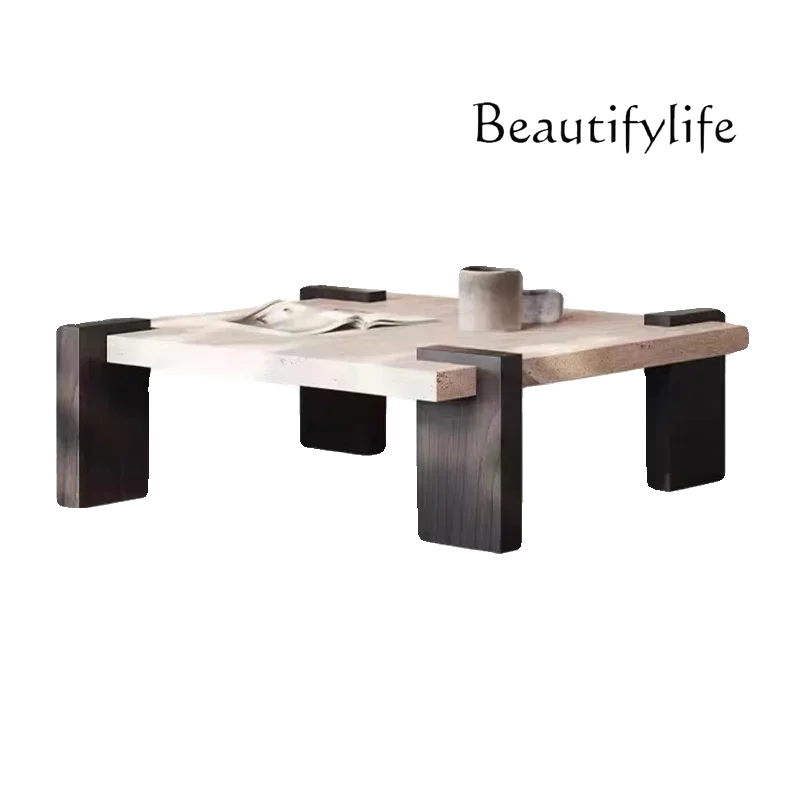 N40 X Modern natural travertine coffee table small apartment designer living room simple square marble luxury stone tea table