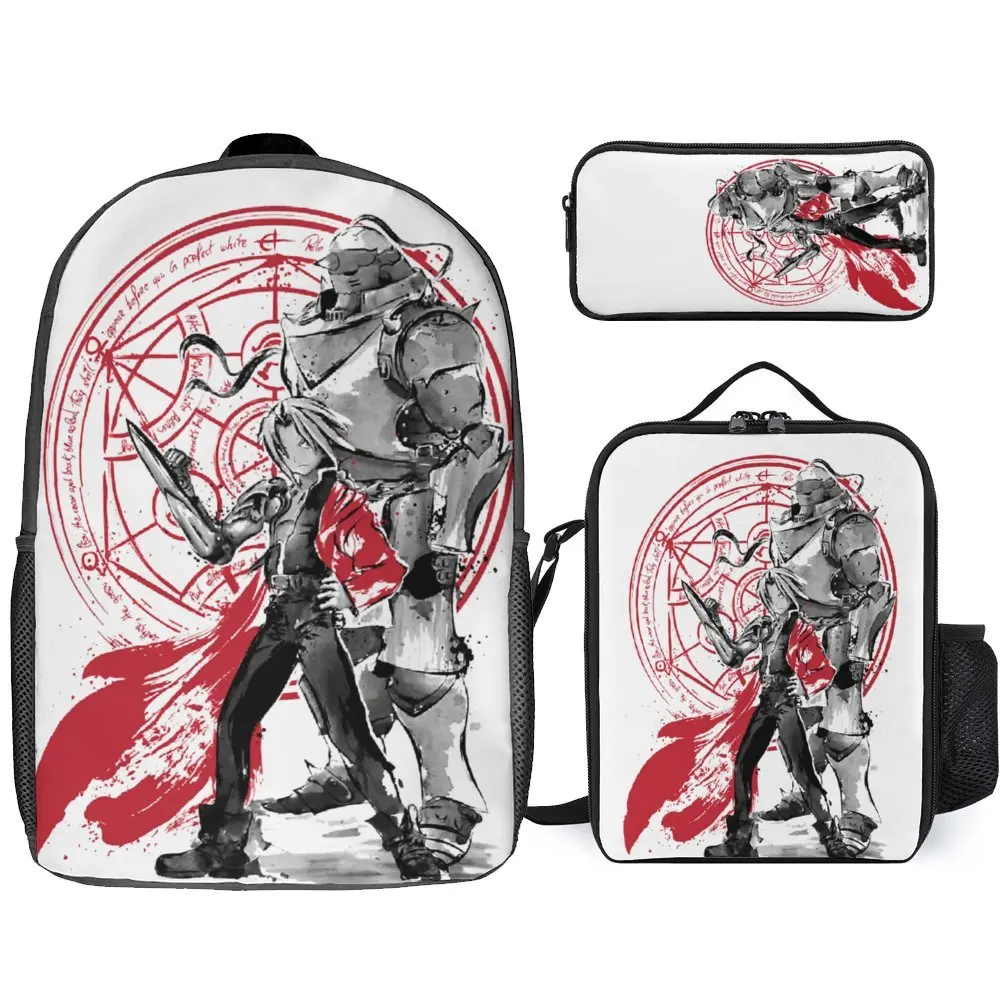 Fullmetal Alchemist Anime Lunch Bag, Edward Elric 6 Homonculus 1 Secure Snug Field Pack, 3 em 1 Set, 17 "Mochila, Pen Bag, Schoo