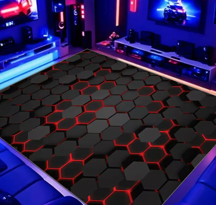 Game Controller Pattern Area Rug Chair Mat, Black Neon Carpet, Suitable for Gaming Room Room, Bedroom, Living Room, Outdoor Mat