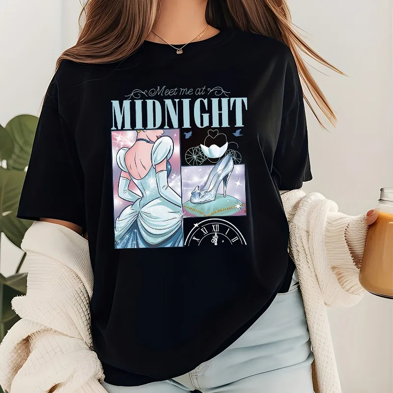 

Disney Cinderella High Heels Midnight Women's T-shirt Summer New Style Men's and Women's Casual Fashion Street Fashion Clothing