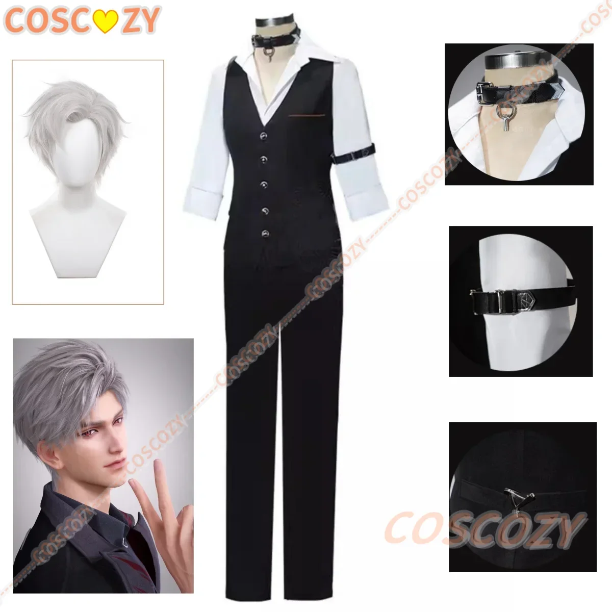 Game Love and Deepspace Sylus Cosplay Costume Wig Suit Uniform Vest Shirt Necklace Choker No Defense Zone Halloween Party Outfit