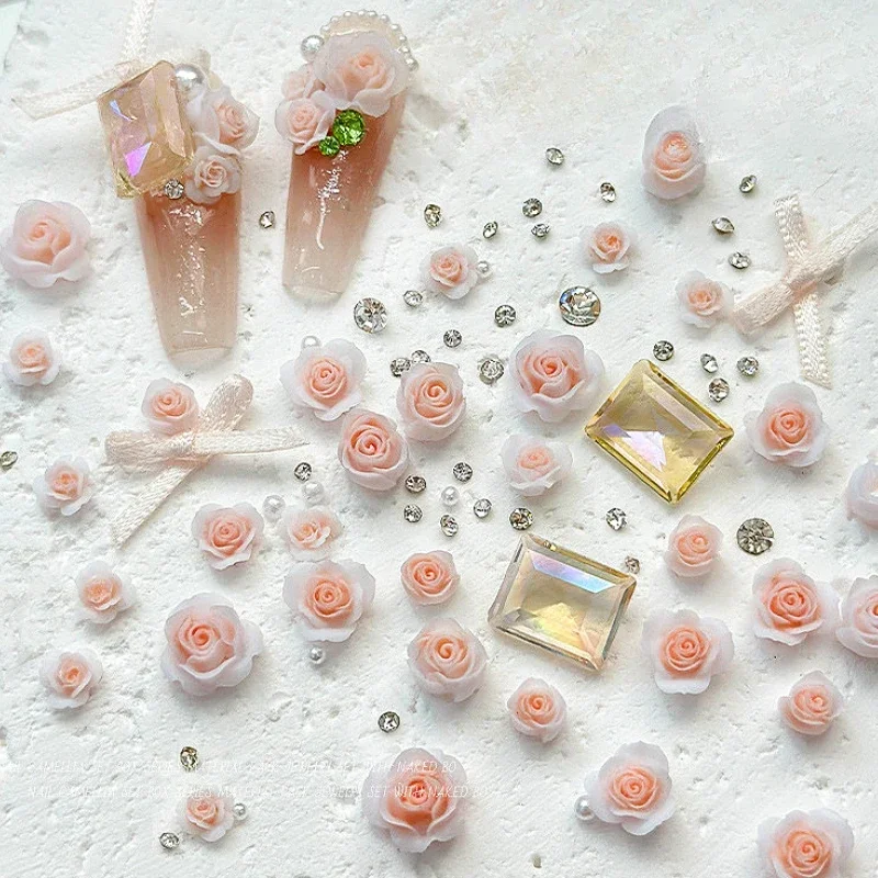 カラフルなローズ椿の花パールクリスタルラインストーン蝶ちょう結びドリル DIY ネイルアートデコレーションセットマニキュアアクセサリー
