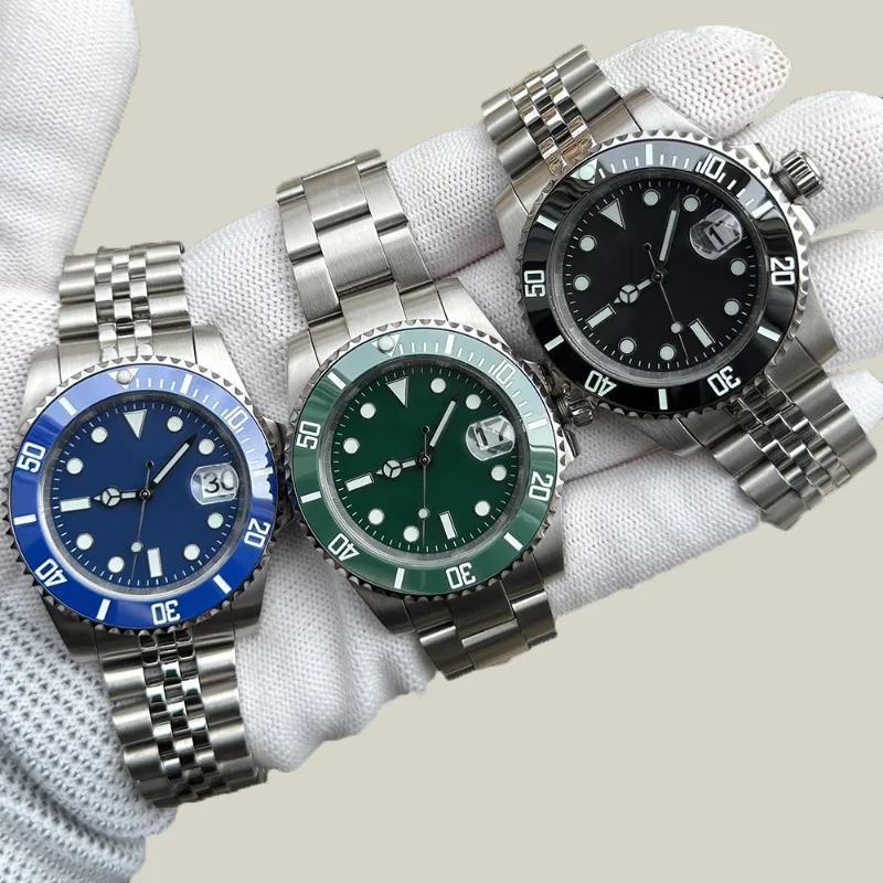 قم بتجميع مجموعة كاملة من حزام الفولاذ المقاوم للصدأ 316 لساعة NH35 بطول 100 متر مقاومة للماء من زجاج الياقوت المضيء الحرفي