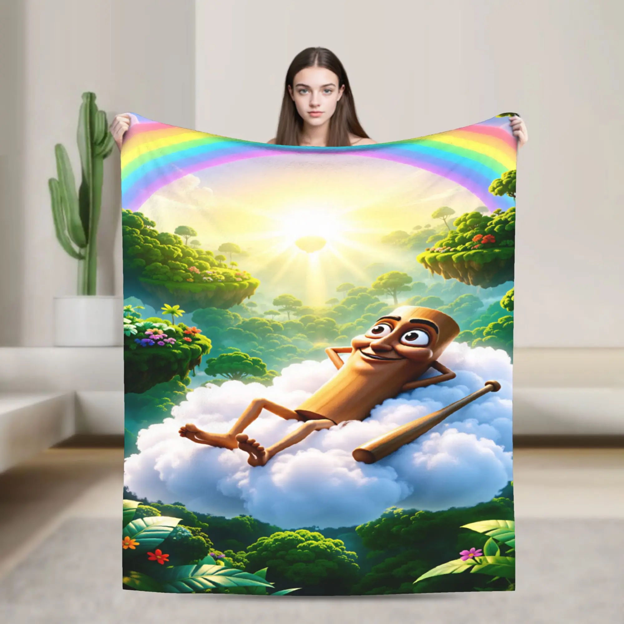 Tung Lying On Cloud Rainbow Floating Island Flannel Blanket Warm Throw Blanket for Couch Chair Travel Bedspread Sofa Bed Cover