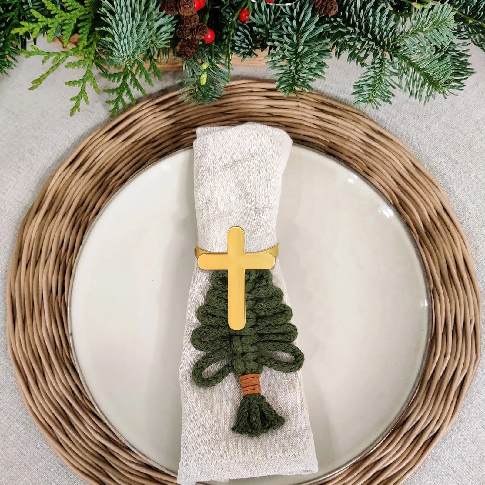 

4Pcs Cross Napkin Rings Metal Buckles Napkin Holder for Wedding Dinner Hotel Table Decoration Party Serviette Ring