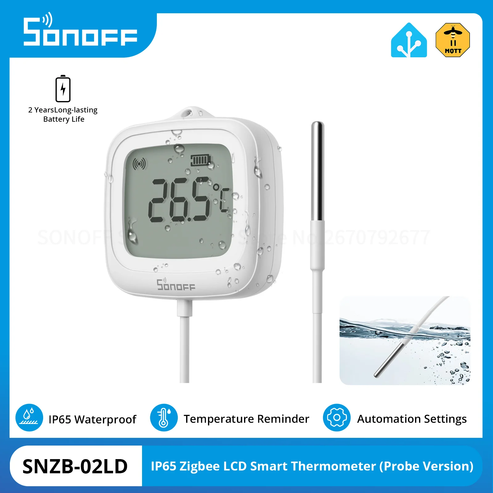 SONOFF SNZB-02LD IP65 Zigbee 3,0 LCD termómetro inteligente para el hogar con detección de sonda para piscina bañera nevera congelador funciona con ZBDongle