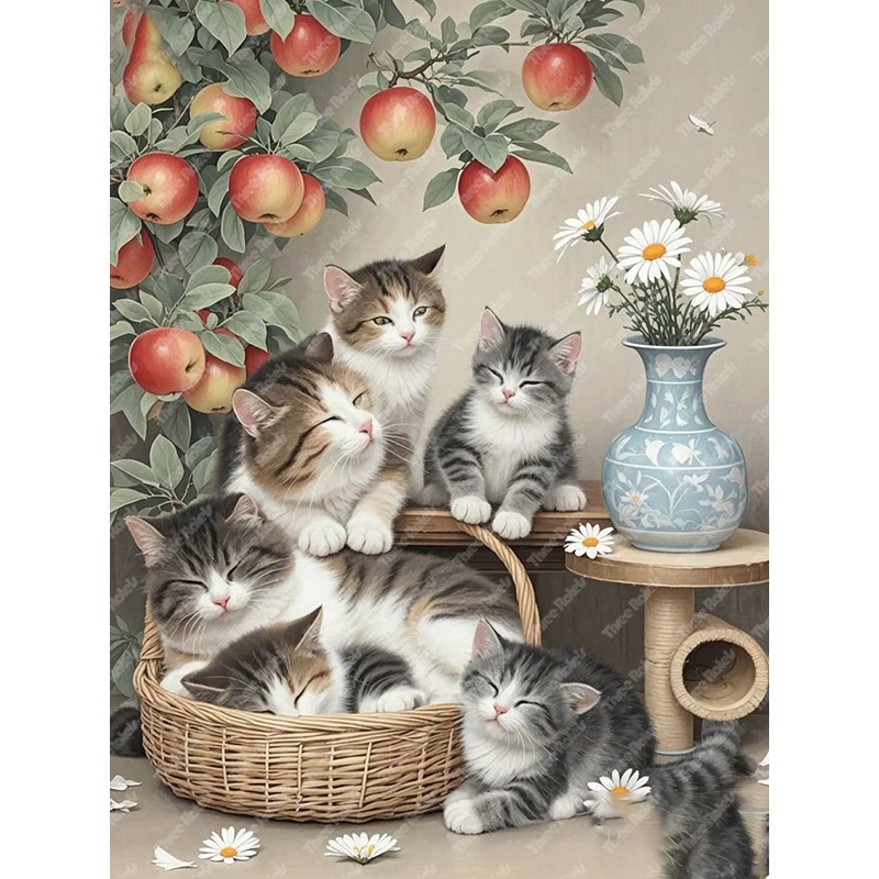 Three Ratels QHH170 Cute cats playing under trees  cartoon animal wall stickers for home decoration self-adhesive
