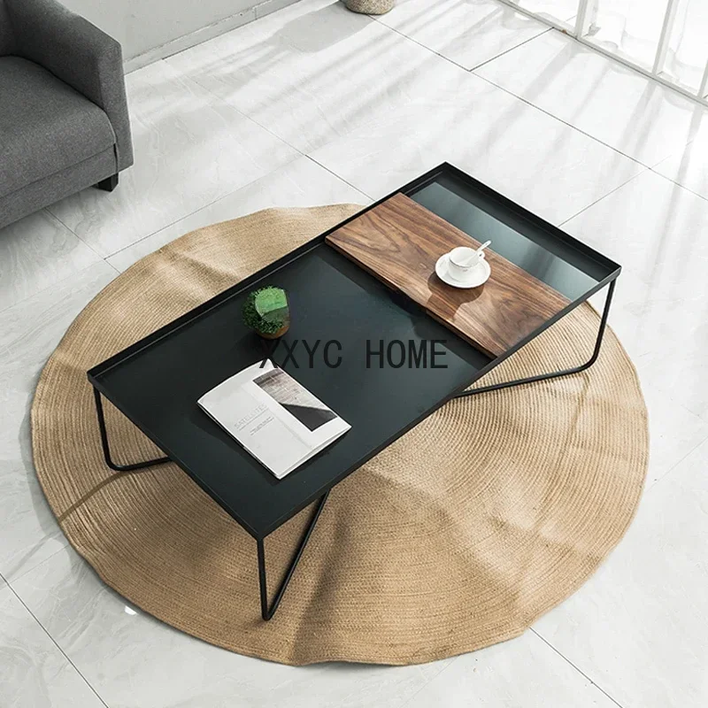 Nord America Tavolino da tè in legno di noce nera Tavolino quadrato Tavolino da caffè in metallo Art Minimalist