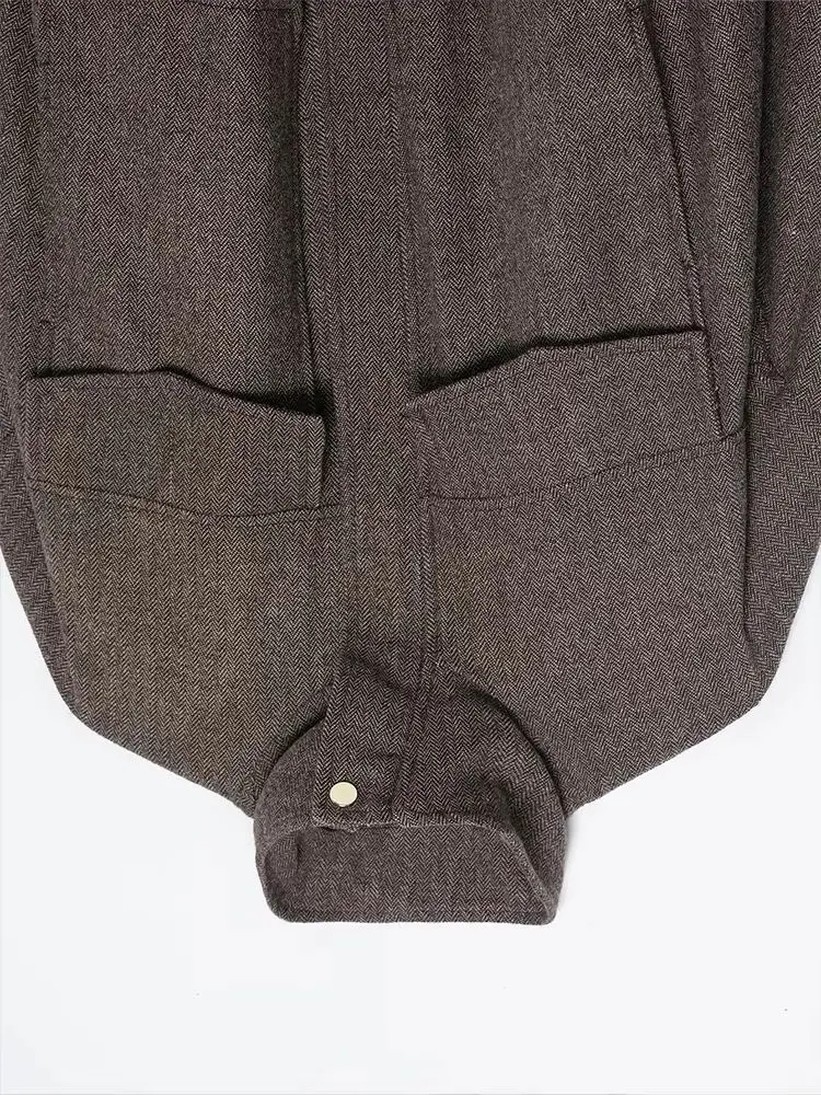 

HH Women Fashion Lapel Collar Long Sleeve Button Coat Female Zipper Pocket Decoration Solid Versatile Puffy Pilot Jacket