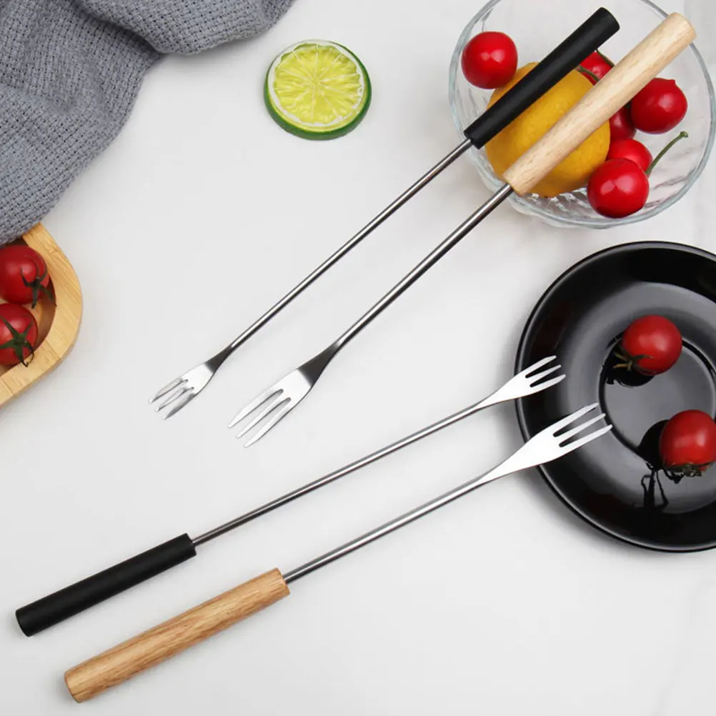 

12pcs Chocolate Fondue Forks Long Handle Stainless Steel Wood Dipping Forks For Candy Cheese Ice Cream Kitchen Tool Set